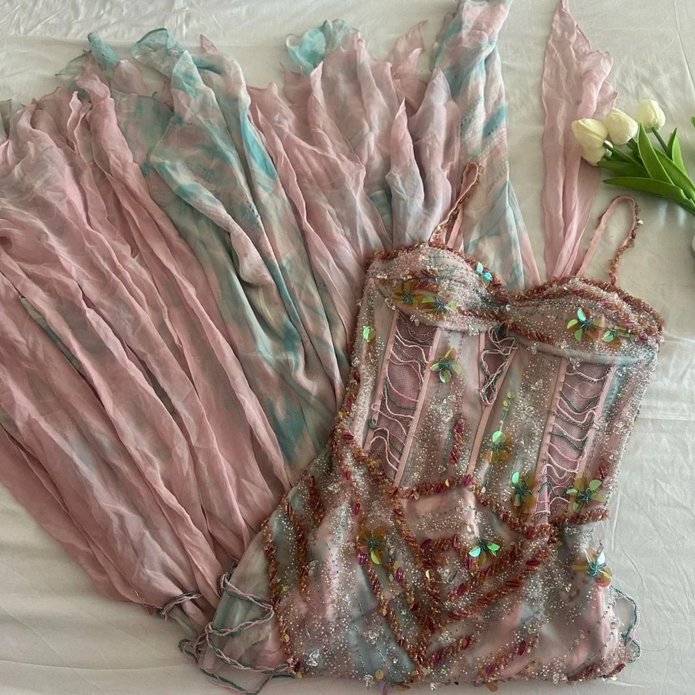 Ethereal Vintage Mermaid corset Beaded Prom Dress - Picture 1 of 8